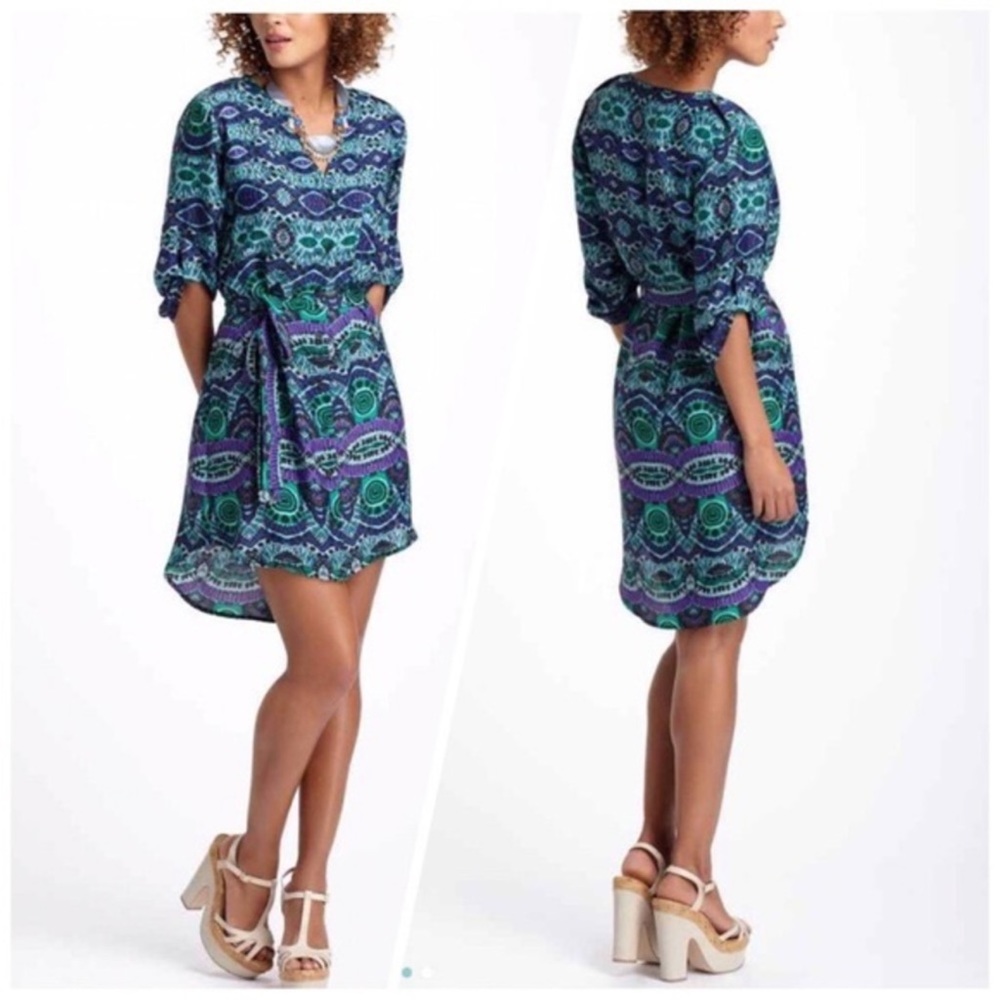 Anthropologie Maeve Ikat Frequencies‎ Shirtdress Xs